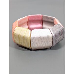 Vintage Retro Pink Acrylic Splatter Paint Style Panel Stretch Bracelet MOD 7.5"